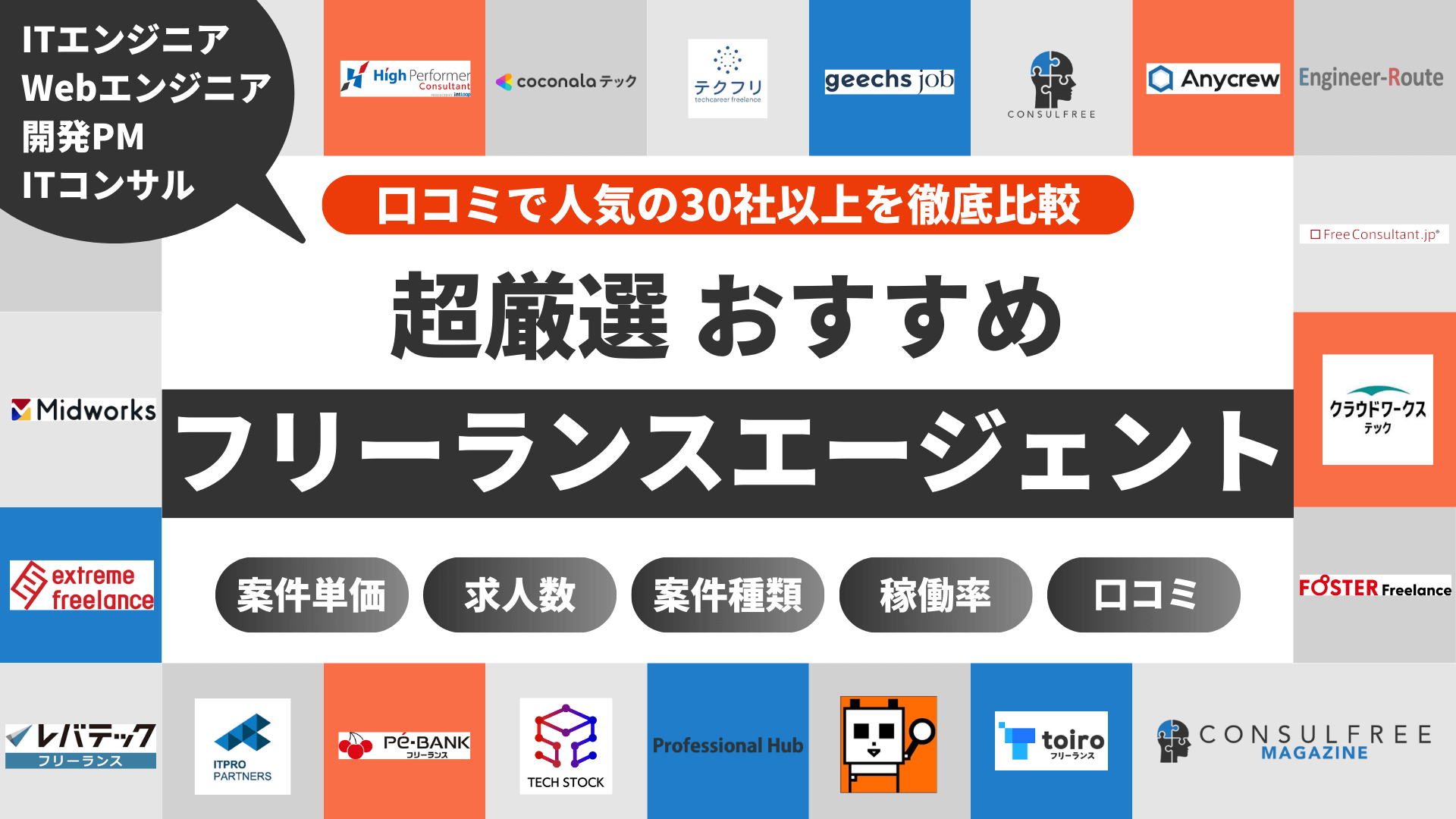 フリーランスエージェントおすすめ比較ランキング一覧【ITエンジニア向け】