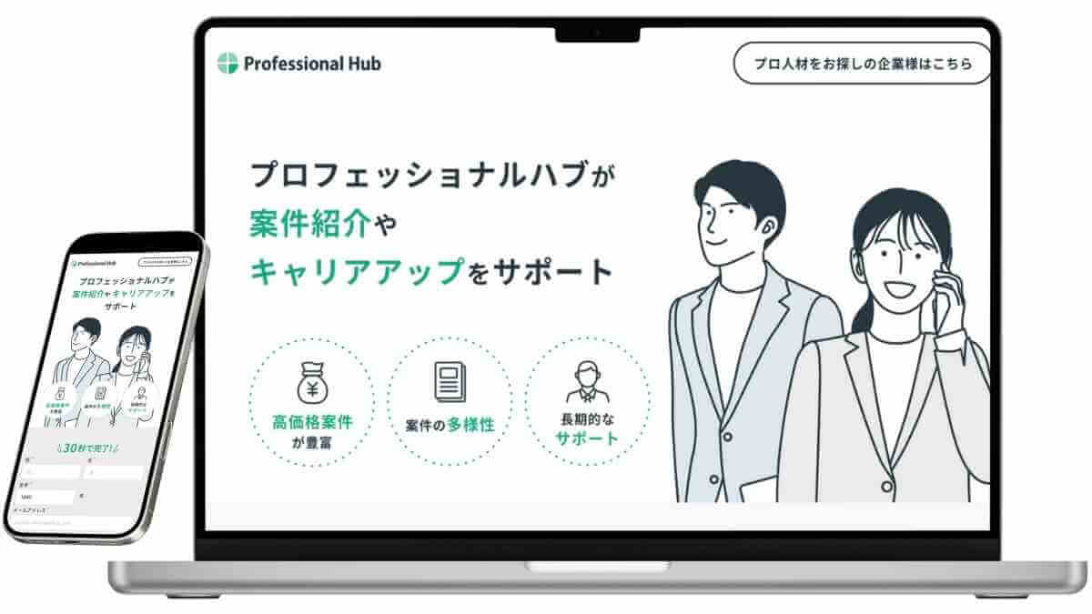 professional hub（プロフェッショナルハブ）のサービスサイトのイメージ