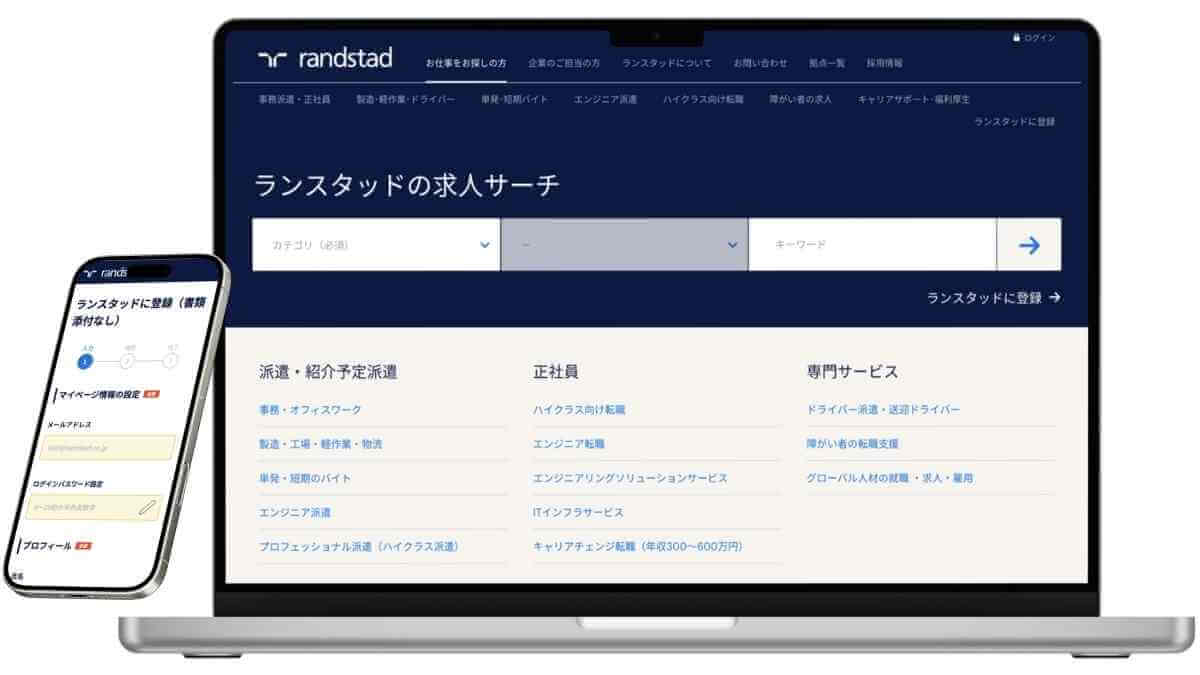 ランスダッド（randstad）のサービスサイトのイメージ